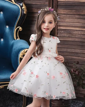 Новое элегантное платье принцессы с цветочным рисунком для девочек, вышитое детское платье, платье маленькой хосты для девочек с цветочным рисунком
