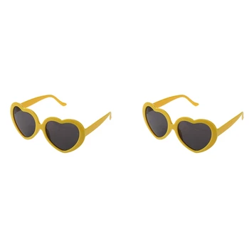 2X Модные солнцезащитные очки в форме сердца в форме летней любви желтого цвета
