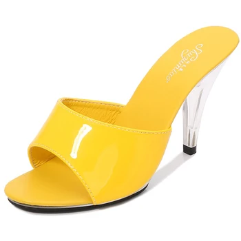 Прозрачные тапочки; пикантная обувь; обувь большого размера 35-45; Пикантная женская обувь на высоком каблуке 7 см -10 см для ночного клуба