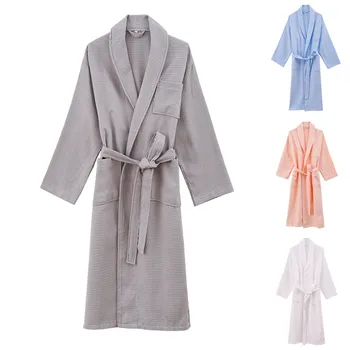 Вафельный халат Халат из 100% хлопка Пижамы С длинным рукавом Для невест Халат Кимоно Женская Мужская Повседневная Удобная Домашняя одежда Пижамы