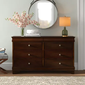 Мебель для спальни в стиле Луи Филлипе с коричнево-вишневой отделкой, 1 шт. Комод с 6 выдвижными ящиками, потайные ящики, деревянная мебель