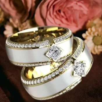 Парные кольца ручной работы с масляной инкрустацией из белого циркона, Классические обручальные кольца, мужские кольца для предложения руки и сердца, Подарки для влюбленных