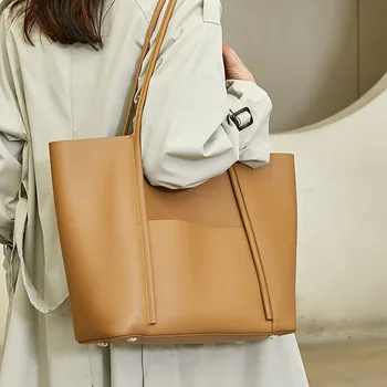 Женская сумка из воловьей кожи 2023 Новая модная портативная сумка большой емкости из натуральной кожи Женские сумки через плечо