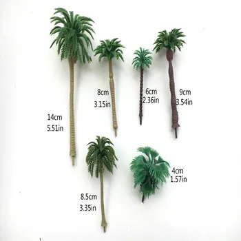 6шт искусственных миниатюрных пальм, макет декораций, пластиковое дерево, поезд, кокосовый тропический лес, игрушки для макета поезда Ho