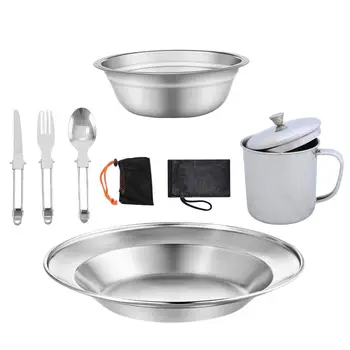 Набор посуды для кемпинга, нержавеющая сталь, Легкая, Компактная