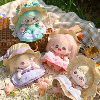 20 см Хлопковая кукольная одежда Розового, зеленого, фиолетового цвета, шляпа цвета Хаки, платья, Комплект обуви, плюшевые игрушки, аксессуары для переодевания, Реквизит