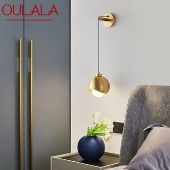 OULALA Современное настенное бра со светодиодной подсветкой из латуни, креативная простота, прикроватная лампа из золотого стекла для домашнего декора спальни