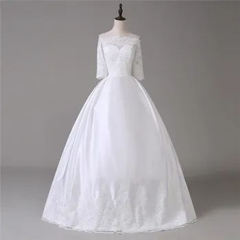 Свадебные платья в стиле Бохо Бальное платье с рукавами 3/4, Атласные аппликации, кружево, Свадебное платье большого размера, Свадебные платья Vestidos De Novia