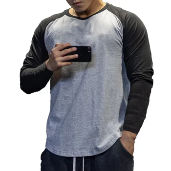 Повседневная футболка с длинным рукавом Для мужчин, хлопковая футболка в стиле пэчворк для фитнеса, мужские топы для тренировок в тренажерном зале, Весенне-осенняя спортивная одежда для бега