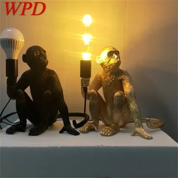 Настольные лампы WPD из светодиодной смолы, современные креативные мультяшные декоративные обезьяны для дома
