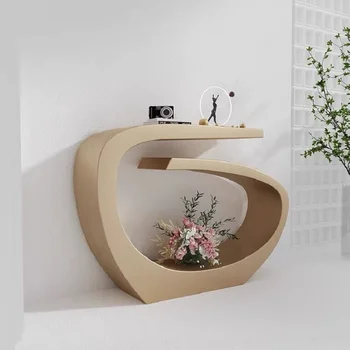 Входной стол в минималистском французском стиле со светлым роскошным настольным искусством, ультраузкий письменный стол с видом в конец, шкаф для оформления коридора