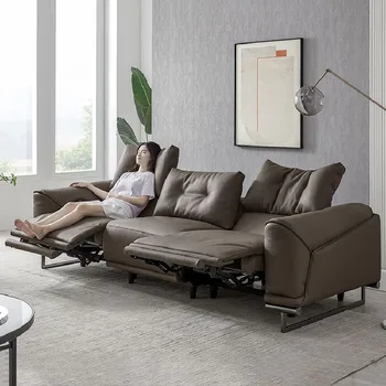 Итальянская простая современная кожаная светлая гостиная, роскошный электрический регулируемый диван, мебель для маленькой квартиры