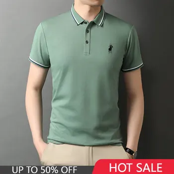 Роскошные футболки-поло с графической вышивкой, летние хлопковые футболки с пуговицами на лацканах, модная мужская одежда, топы Ropa 반팔티