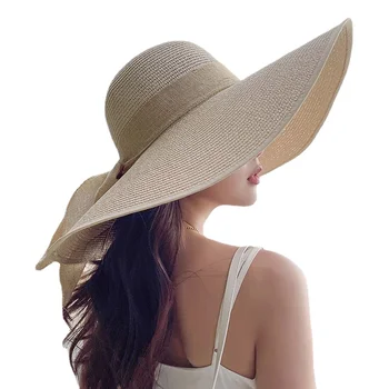 Соломенная шляпа Женская Летняя Солнцезащитная шляпа С негабаритными полями Пляжная Солнцезащитная шляпа для пляжного отдыха Складная шляпа Tide Bucket Hat