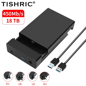 TISHRIC Внешний корпус жесткого диска 2,5 / 3,5 SSD Внешний корпус жесткого диска 450 Мбит / с 18 ТБ SATA к USB 3,0 Адаптер Корпуса жесткого диска