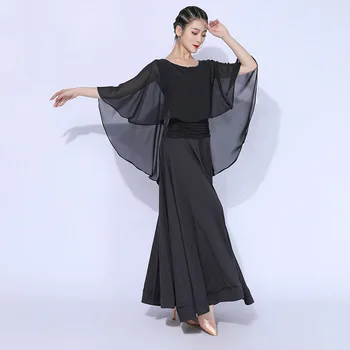 Новое взрослое женское платье для бальных танцев, осенние черные Сетчатые костюмы для вальса, Танго, танцевальная одежда для тренировок 2227