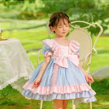 2023 Летнее новое детское бальное платье принцессы испанской Лолиты с бантом и кружевом, день рождения, Пасха, Праздничное платье для девочек A2573