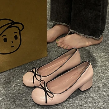 Дизайнерские женские туфли-лодочки с узлом-бабочкой, модные босоножки на толстом низком каблуке, женские элегантные уличные туфли Mary Jane