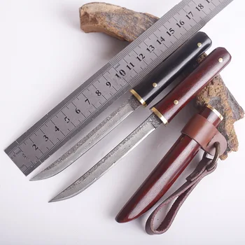 Прямой нож из дамасской стали, открытый маленький прямой нож высокой твердости, походный портативный нож, походный нож для выживания