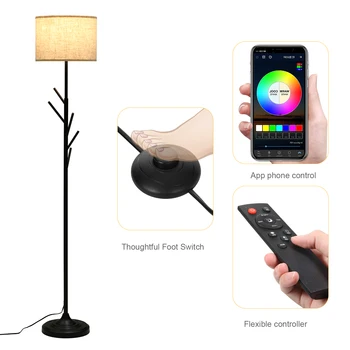 Современный торшер RGB + CCT Светодиодная лампа с пультом дистанционного управления, высокий светильник с вешалкой для одежды, ножной переключатель управления приложением, подключенный BT