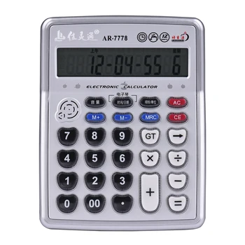 Музыкальный настольный калькулятор, 12-значный ЖК-дисплей, Счетчик электронных калькуляторов, Большие кнопки с музыкой, отображение времени и даты воспроизведения на пианино