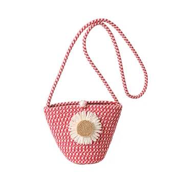 Женская маленькая сумочка ручной работы с красивым цветком, хлопковая веревка с жемчужной пряжкой, модная мини-сумка для телефона, повседневные летние пляжные сумки