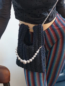 Ниша COY LEMONC Оригинальная Новая Винтажная жилетка ручной работы, модная шерстяная цепочка из серебряных бусин, ручная сумка через плечо