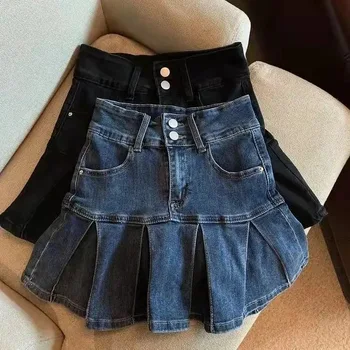 2023 Летние повседневные джинсы трапециевидной формы для девочек, джинсовая юбка двух цветов