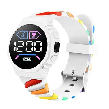 Светодиодные цифровые детские часы Наручные часы для мальчиков и девочек Водонепроницаемые силиконовые радужные детские студенческие спортивные электронные часы