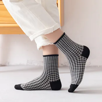 Женская Корейская мода Harajuku Ретро Клетчатые Хлопчатобумажные высокие Длинные носки Весна Осень Школьный Японский стиль Пушистые Короткие чулки для девочек