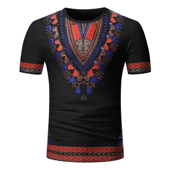 Африканский 3D печатных с коротким рукавом мода повседневная 3D этническая футболка мужская летняя вокруг шеи праздника футболка