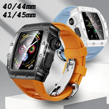 Металлический Корпус Для Apple Watch 45 мм 44 мм 41 мм 40 мм Мужской Комплект Модификации Diy Резиновый Ремешок Для iWatch Series 8 7 6 SE 5 4 Mod Kit
