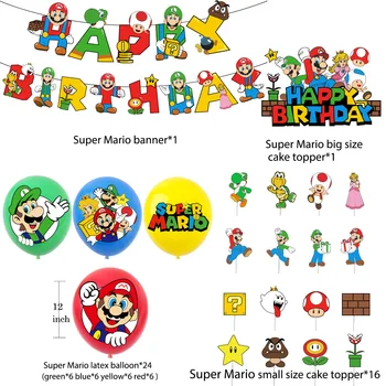 Куклы Супер Марио Украшение для вечеринки по случаю дня рождения Воздушные шары Марио Бумажные тарелки Фон Принадлежности для вечеринки в честь дня рождения Super Brother Kids