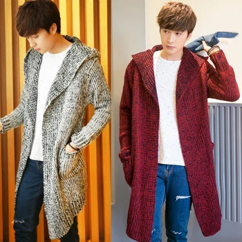 Мужской кардиган с капюшоном, Длинный свитер, верхняя одежда, Повседневные свитера, Новый мужской зимний теплый кардиган, свитер, пальто, размер 3XL