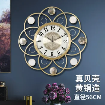 Легкие Роскошные латунные настенные часы в европейском стиле для гостиной, модные кварцевые часы для домашнего обихода, Бесшумные настенные часы для спальни