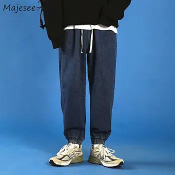 Мужские джинсы-шаровары на шнурках, японская мода, студенты, подростки, универсальные повседневные брюки, мужская мешковатая уличная одежда, популярный дизайн BF
