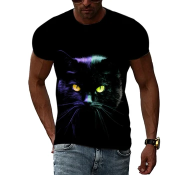 Летняя мода, футболки с рисунком кота в крутом стиле, мужские повседневные трендовые футболки с 3D принтом в стиле хип-хоп, топ с коротким рукавом в стиле харадзюку