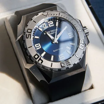 Часы Reef Tiger /RT От ведущего бренда Big Sport, полностью черные Часы для дайвинга, автоматические механические водонепроницаемые часы с датой RGA6903