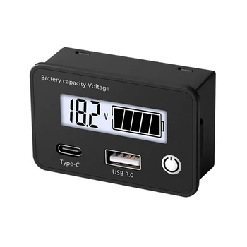 Индикатор емкости свинцово-кислотного литиевого аккумулятора Автомобильный цифровой вольтметр Тестер напряжения USB Type-C Черный, белый экран