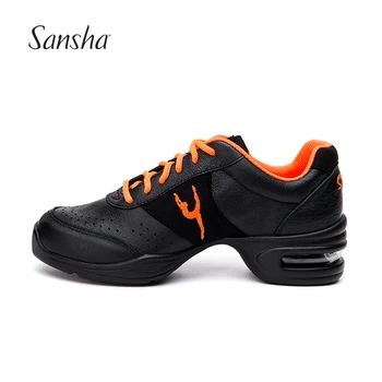 Sansha Новые танцевальные туфли из натуральной кожи, кроссовки для сальсы, джаза и современных танцев, черные, оранжевые, розовые Танцевальные туфли H165LPI
