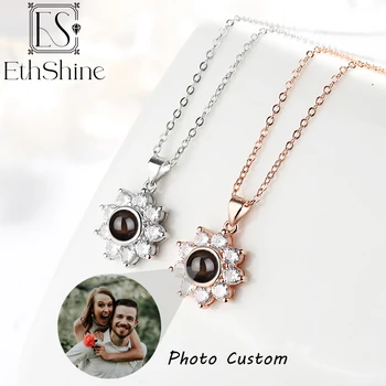 Изготовленное на заказ фотопроективное ожерелье EthShine из стерлингового серебра 925 пробы, ожерелье с изображением, персонализированное для женщин, Подруга, мать, ювелирные изделия