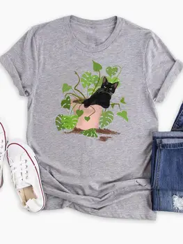 Женская футболка с рисунком из мультфильма с принтом леди, футболка с забавным котом, трендовые Летние повседневные футболки с рисунком из мультфильма, футболка