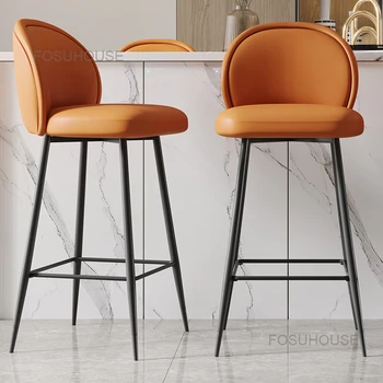 Дизайнерские барные стулья Household Island в скандинавском минималистичном стиле, кожаный барный стул, кухонная мебель, простой модный барный стул со спинкой, табурет
