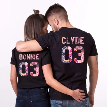 2019 Мужская Летняя Новая брендовая мужская хлопковая мужская футболка Bonnie Clyde Flower Couple, Соответствующий топ His HersUrban Kpop, Футболка