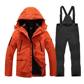 Мужской лыжный костюм, теплые куртки 3 В 1 и брюки с ремешком, уличные лыжные Водонепроницаемые, Ветрозащитные, утепленные, для скалолазания, сохраняющие тепло, Снежные костюмы