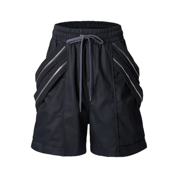 Лоскутные нейлоновые шорты с двойной петлей на молнии и шнурком с карманом, мужские женские винтажные шорты