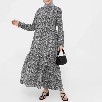 Винтажное Цветочное Макси-платье-хиджаб для женщин Eid 2022, свободное лоскутное платье с длинным рукавом, расклешенное, Бубу, мусульманское Макси-платье,
