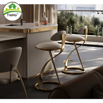 Новый Роскошный Кожаный Барный стул для Волочения проволоки Итальянский Бытовой Золотой Высокий Табурет Современный Минималистский Стул Для отдыха Мебель для дома