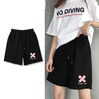 Ins, супер горячие спортивные шорты, женская летняя корейская версия, модные студенческие свободные тонкие прямые брюки с широкими штанинами из пяти точек