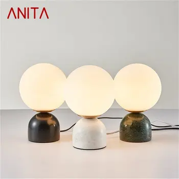 Настольная лампа ANITA Nordic LED Винтажное стекло Креативный дизайн Мраморный настольный светильник Современный для дома Декор прикроватной тумбочки в спальне